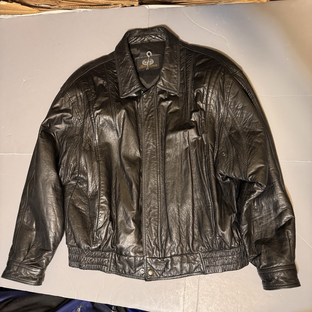 Aberdeen Leather Bomber Jacket Mens 44 Vintage 80s Black Soft